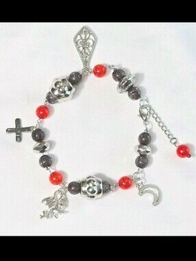 Gothic Charmed Bracelet: Handmade Silver Tone Hardware